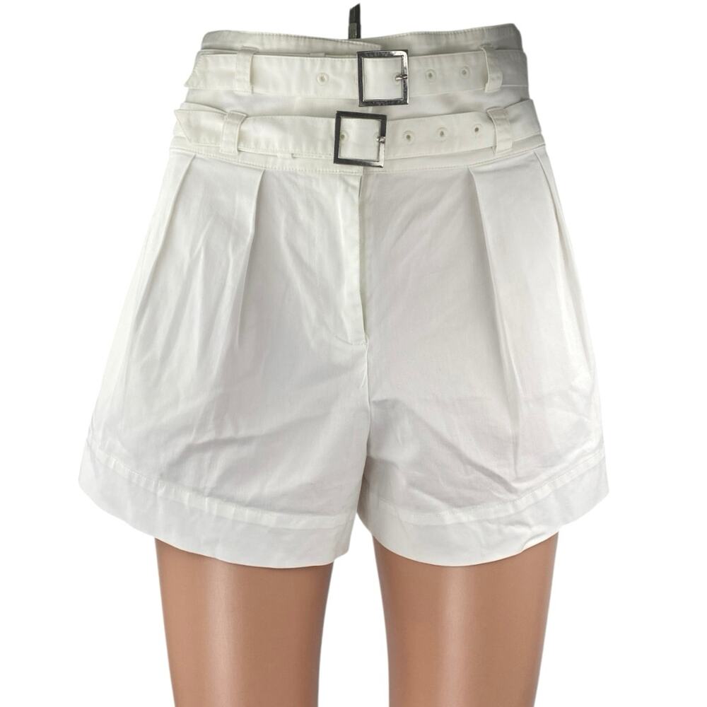 Intermix Womens White Pleated High Waisted Belted Wide Leg Mini Shorts Size 0